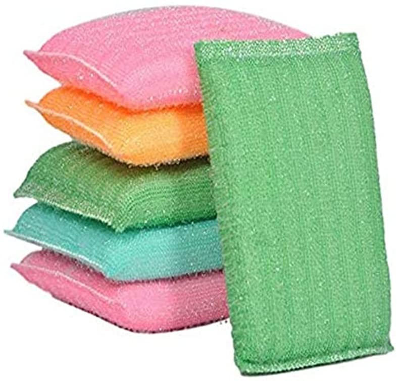 Dargar's Stainless Steel Scrub with Sponges Metal Scrubber - Pack of 6 | Sponge Scrubber for Dishes, Pots, Pans, Kitchens, Bathroom, and Tough Cleaning - Multicolored