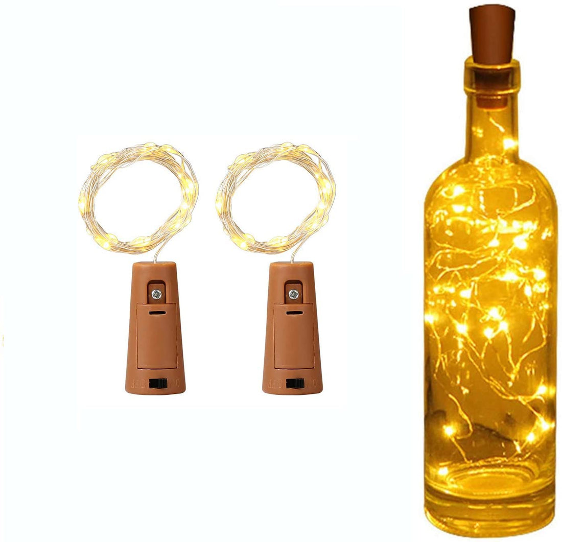 Dargar's 20 LED Wine Bottle Cork Copper Wire String Lights, 2M Battery Powered for Home Decoration (Warm White, Pack of 4)