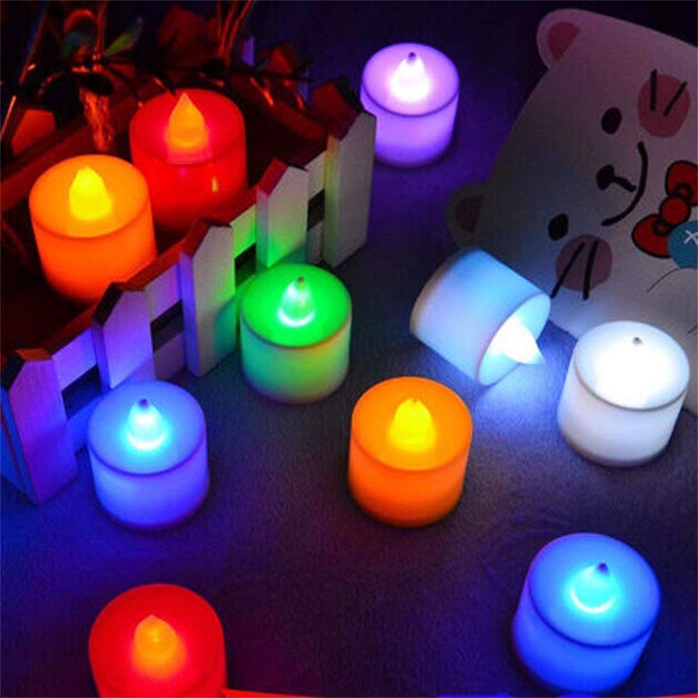 Dargar's LED Flameless and Smokeless Battery Operated Tea Light Candle for Indoor Outdoor Decoration, Multicolour -Pack of 12