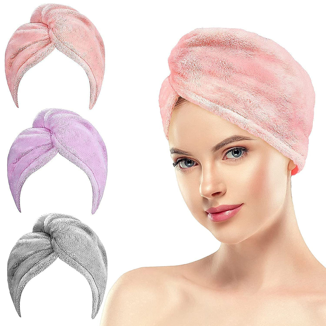 Dargar's Cotton Quick Absorbent Hair Drying Magic Hair Towel Wrap Hair Wrapper Dryer SOFE Microfiber Turban Head Towel Cap for Women (Multicolour, 210 GSM)