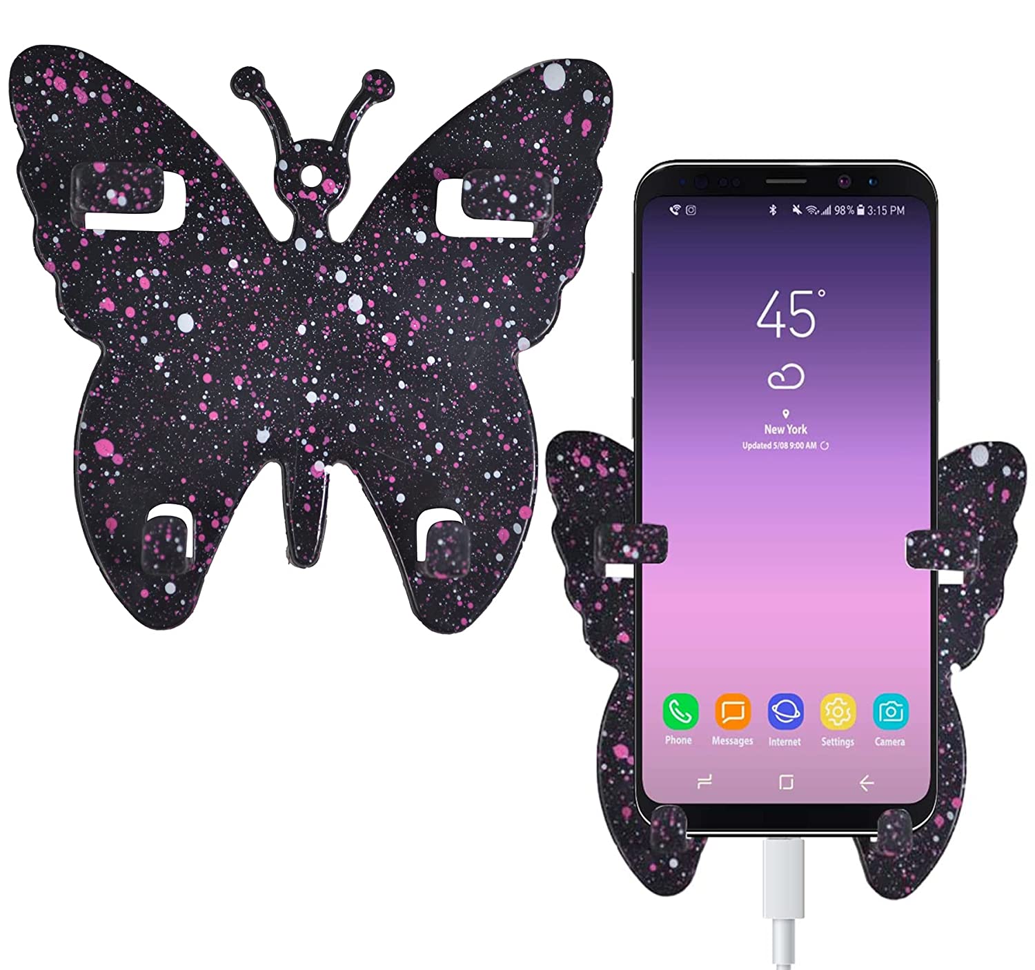 Dargar's Butterfly Wall Mobile Phone Hanging Stand Charger Charging Station Docking Mount Plastic with Strong Self Adhesive for All Mobile Phones - Pack of 4