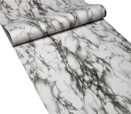 Dargar's White with Black Design Marble Self Adhesive Wallpaper (60CM X 200 CM) Pack of 1