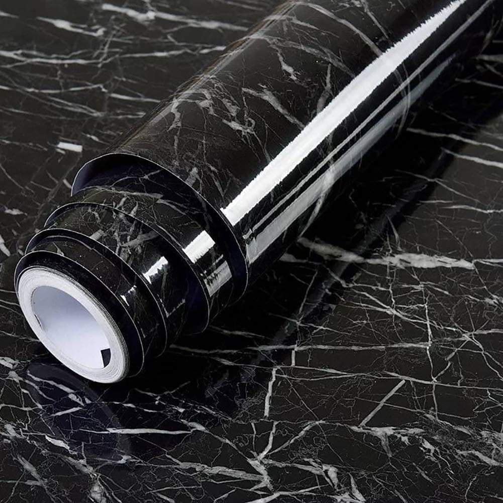 Dargar's 60CM X 200CM Black Marble Wallpaper Peel and Stick Countertops Kitchen Wallpaper Self Adhesive Backsplash for Bathroom Counter Marble Paper Adhesive Shelf Liner Pack of 1