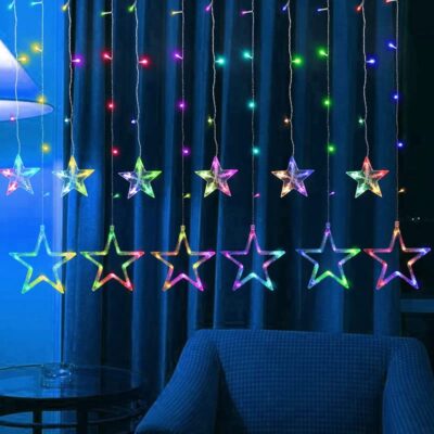 Dargar’s Multi Color Star Curtain LED Light for Diwali Christmas Wedding – 2.5 Meter (1 Curtain, 138 LED, 6+6 Star) , Diwali Star Light Curtain , Diwali led Lights, Best Gift for Diwali