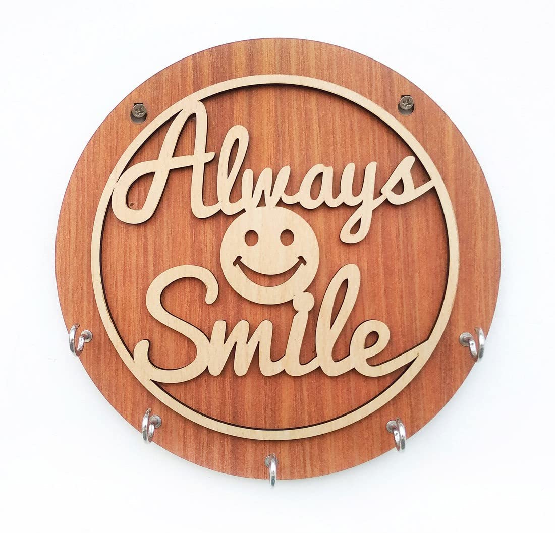Always Smile Key Holder/Key Chain Hanging Board/Wall Hanging Key Holder Design No of Hooks 5