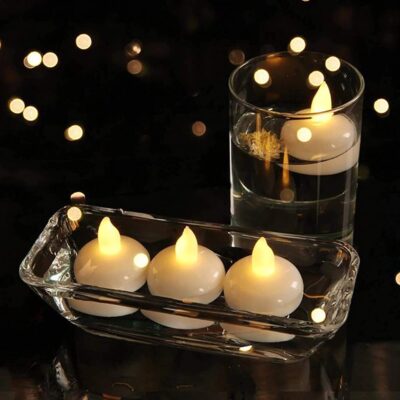 Dargar’s Floating Tealight Water Sensor Battery Operated Yellow e-LED Flame Less Flickering Tea Light Candles for Home Decor, Diwali Gift & Decorations Pack of 6 pcs (White, Yellow, Pack of 6)