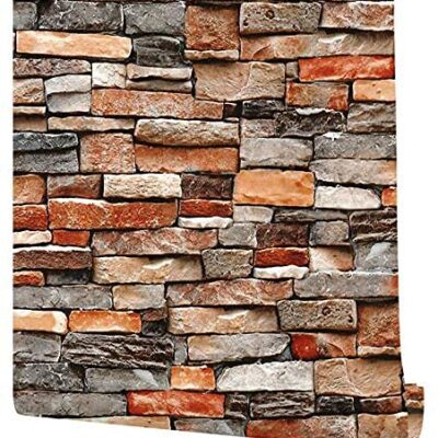 Dargar’s RED and Grey Brick PVC SELF Adhesive Wallpaper for LIVINGROOM Kitchen Bedroom Walls Cabinet Draw Peel and Stick Wallpaper 45 x 500 cm (Pack of 1)