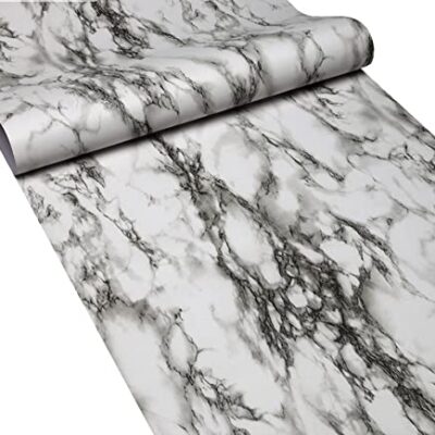 Dargar’s White with Black Design Marble Self Adhesive Wallpaper (60CM X 200 CM) Pack of 1